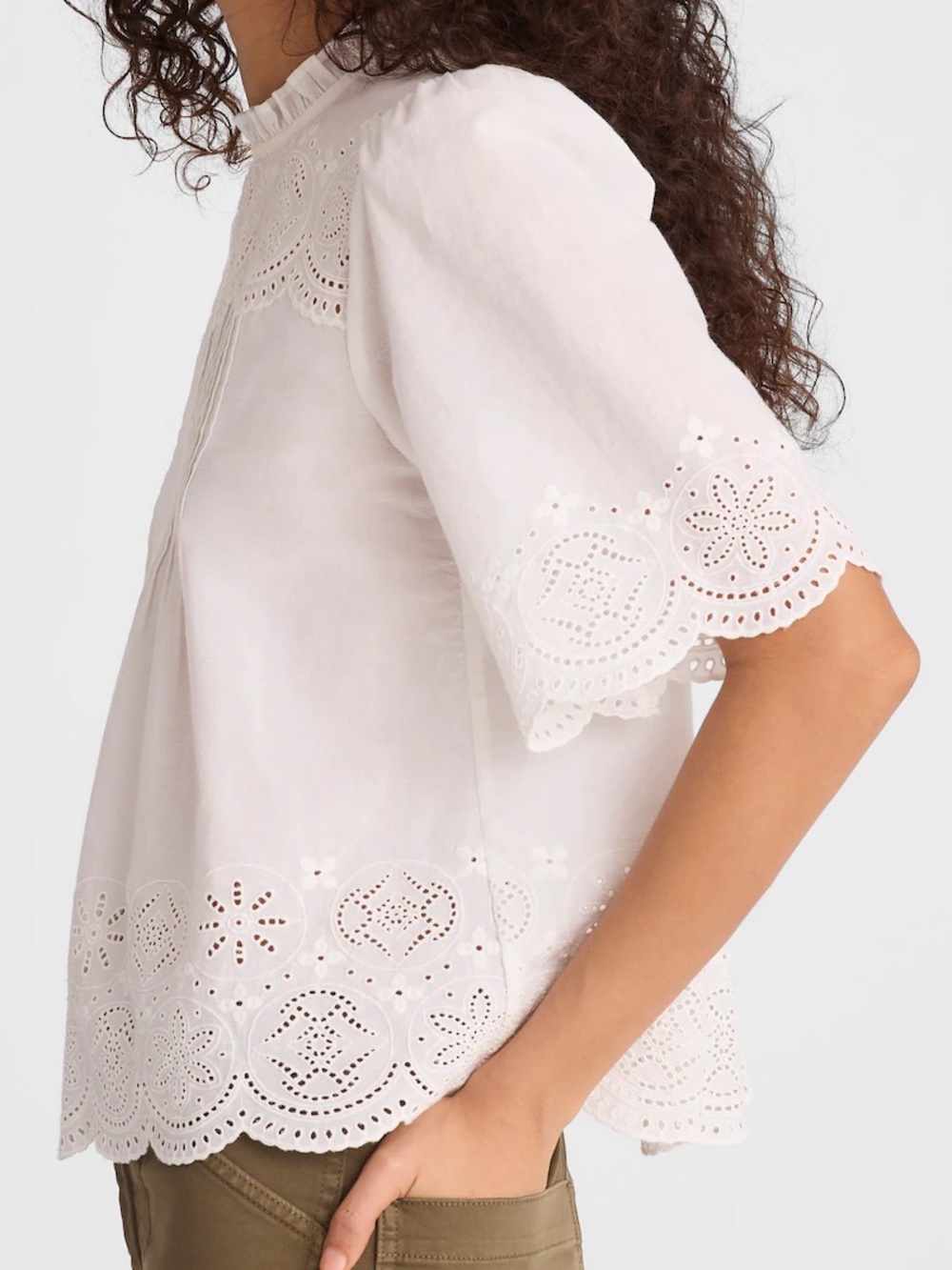 NWT MADEWELL Embroidered Pintuck High-Neck Top White Medium 100% Cotton NZ462 - Picture 14 of 15